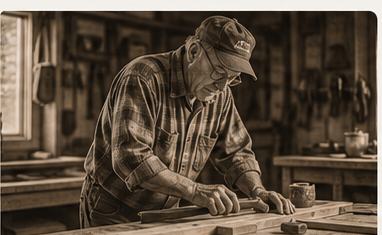 Sepia-toned woodshop scene representing where the craft started